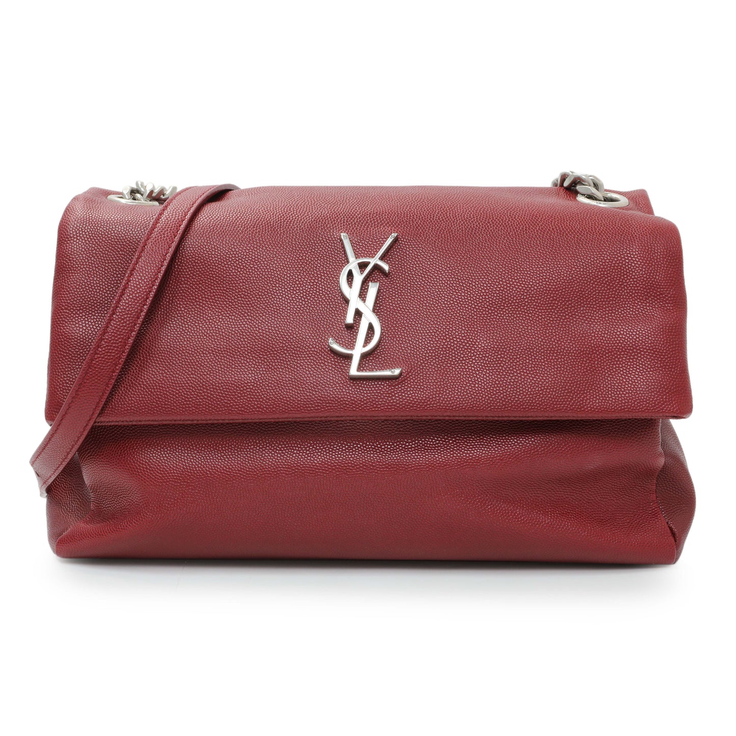 Exclusive Saint Laurent Red Grain De Poudre Medium West Hollywood Monogram Fold-Over — Front View