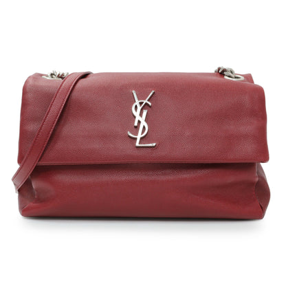 Exclusive Saint Laurent Red Grain De Poudre Medium West Hollywood Monogram Fold-Over — Front View