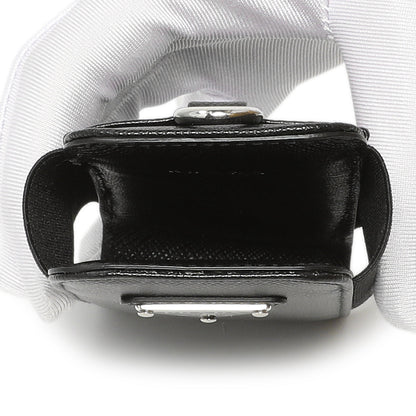 Exclusive Prada Black Saffiano Triangle Lanyard Phone Case — Top View