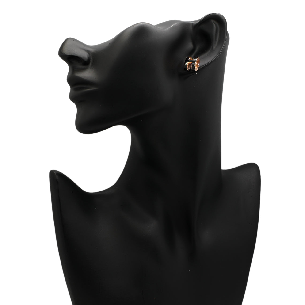 Exclusive Hermes Rose Gold Black Lacquer Pop H Earrings — Back View
