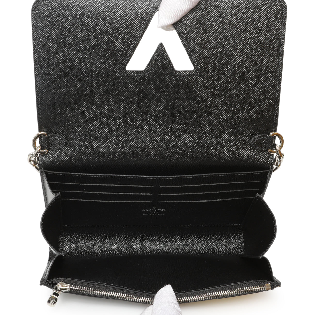 Exclusive Louis Vuitton Reverse Monogram Studded Night Lights Twist Chain Wallet — Detail View