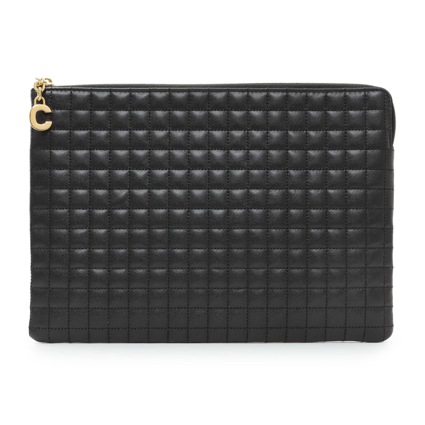 Exclusive Celine Black Calfskin Quilted C Charm Pouch — Front View