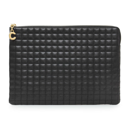 Exclusive Celine Black Calfskin Quilted C Charm Pouch — Front View