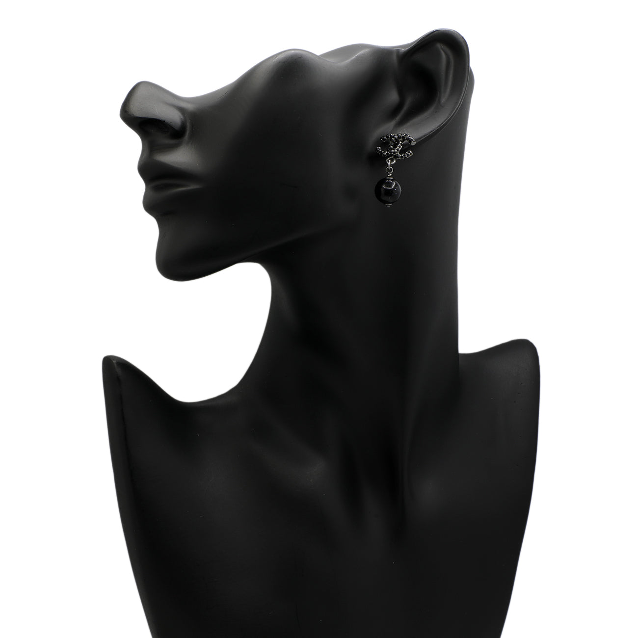 Exclusive Chanel Crystal CC Bead Drop Earrings — Back View