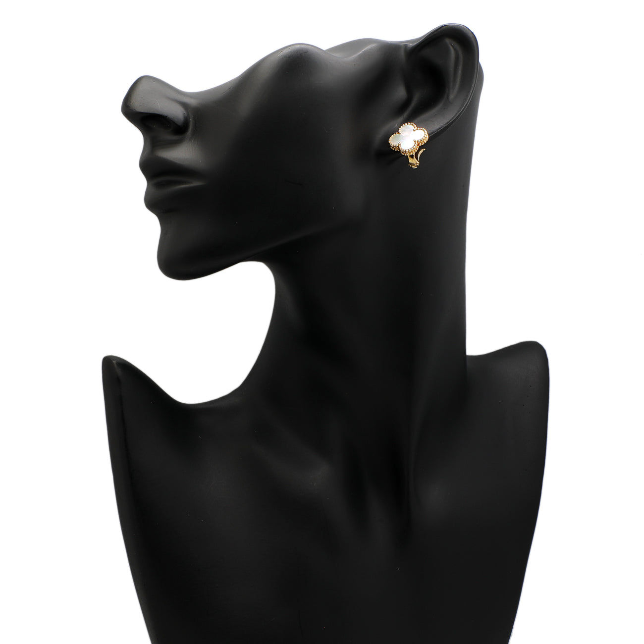 Exclusive Van Cleef & Arpels 18K Yellow Gold Mother of Pearl Vintage Alhambra Earrings — Back View