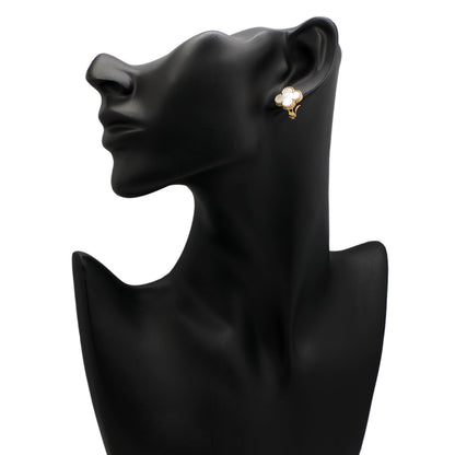 Exclusive Van Cleef & Arpels 18K Yellow Gold Mother of Pearl Vintage Alhambra Earrings — Back View