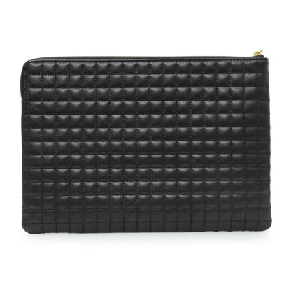Exclusive Celine Black Calfskin Quilted C Charm Pouch — Side View