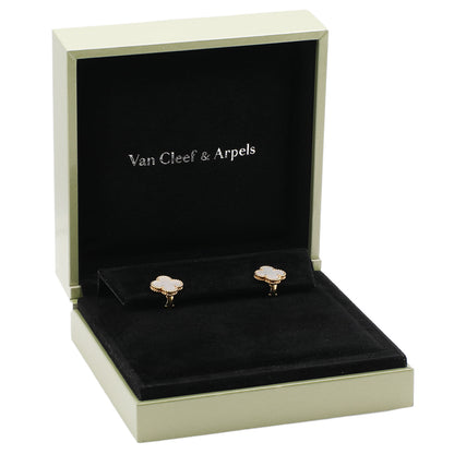 Exclusive Van Cleef & Arpels 18K Yellow Gold Mother of Pearl Vintage Alhambra Earrings — Top View