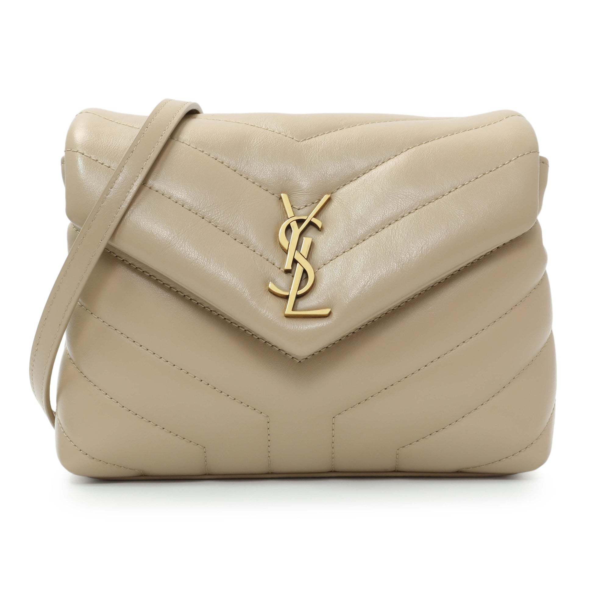 Exclusive Saint Laurent Beige Calfskin Monogram Toy Loulou Crossbody — Front View
