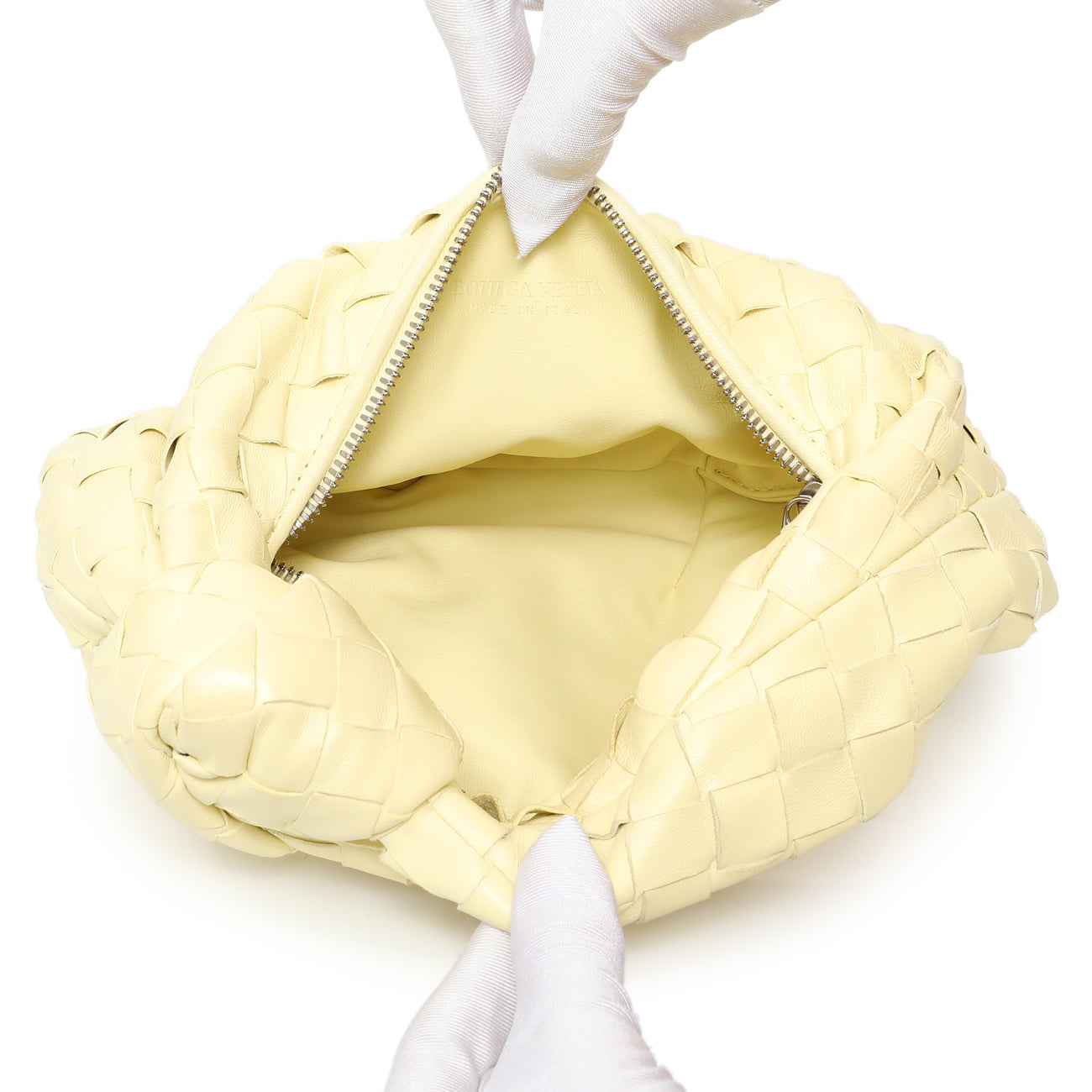 Exclusive Bottega Veneta Pale Yellow Nappa Intrecciato Mini Jodie — Top View