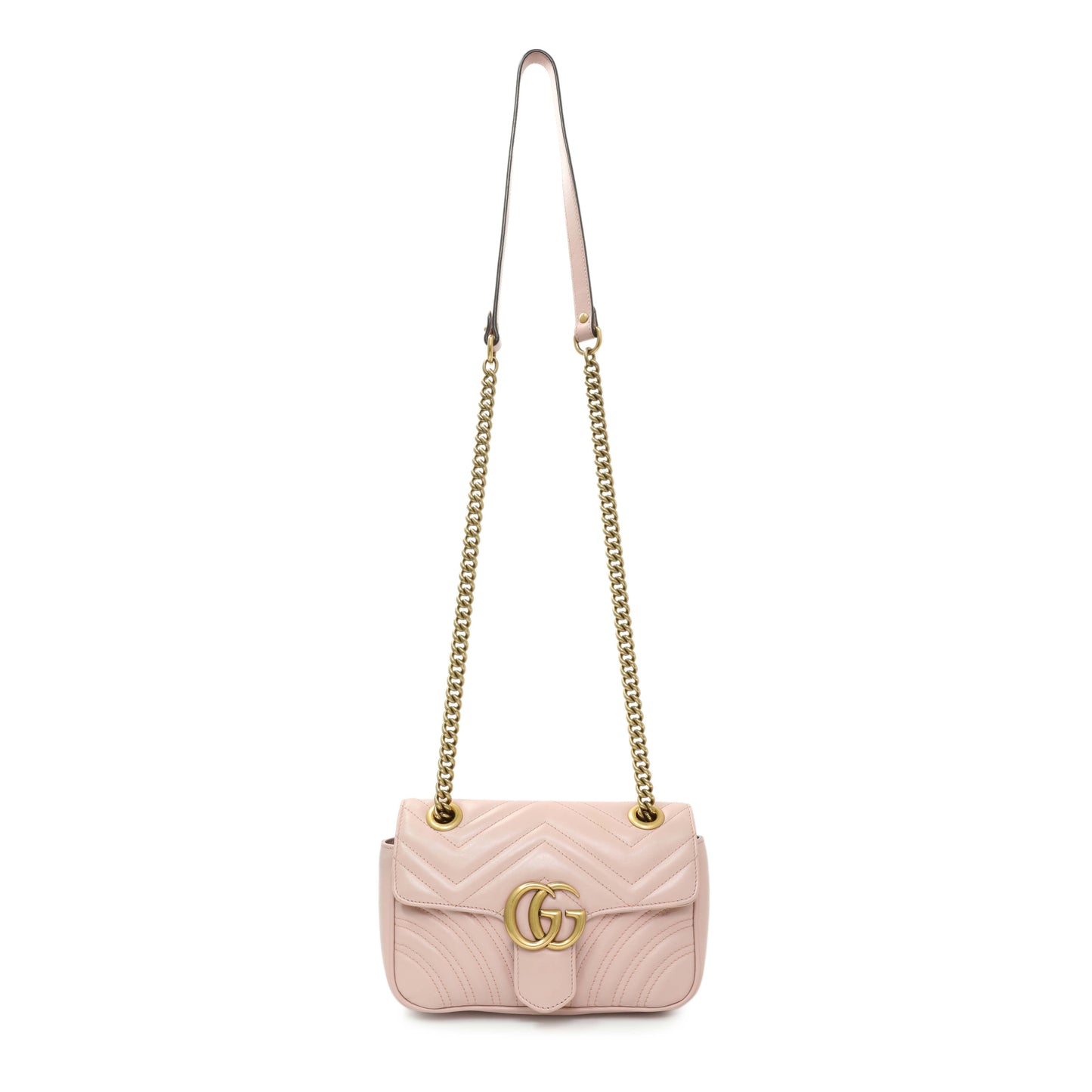 Exclusive Gucci Pink Calfskin Mini GG Marmont Shoulder Bag — Front View