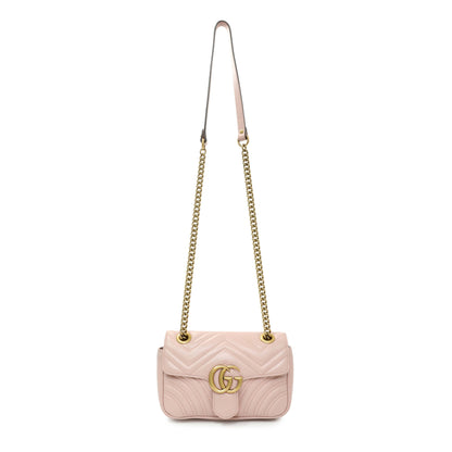Exclusive Gucci Pink Calfskin Mini GG Marmont Shoulder Bag — Front View