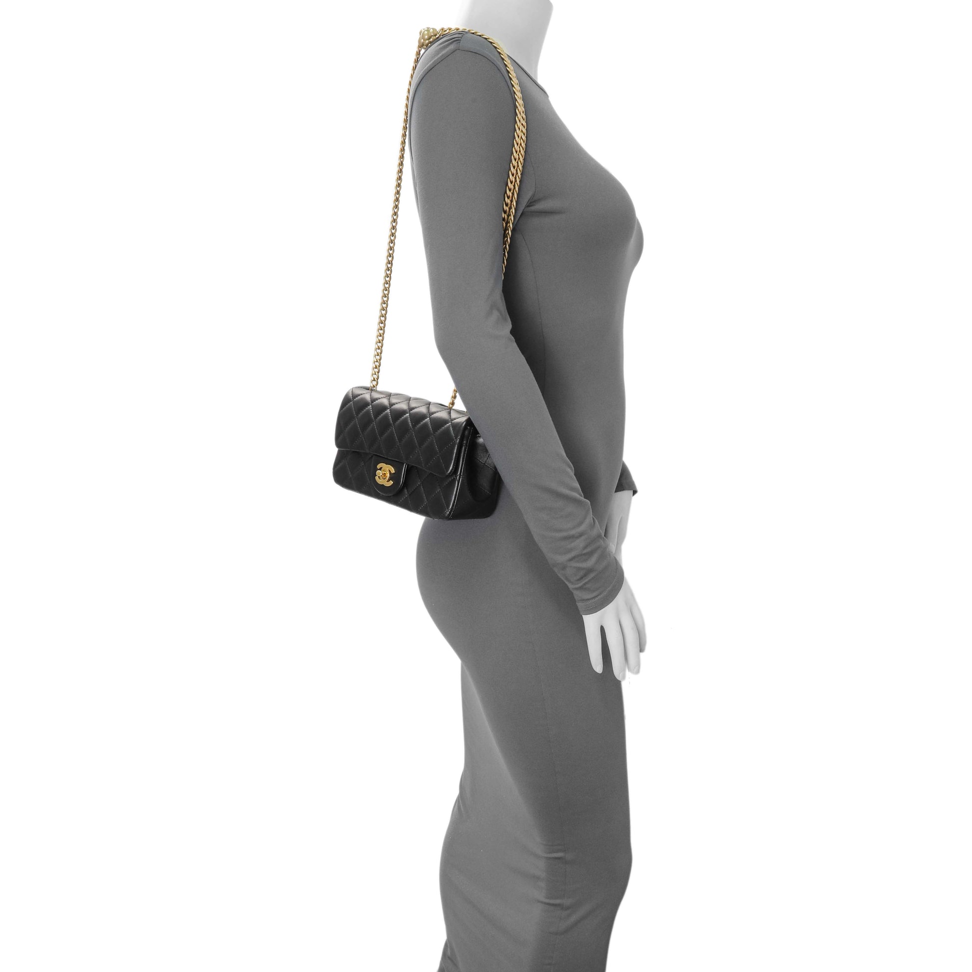 Exclusive Chanel Black Mini Rectangular Flap Bag with Camellia Adjusting Chain — Alternate View 12