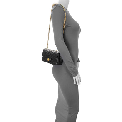 Exclusive Chanel Black Mini Rectangular Flap Bag with Camellia Adjusting Chain — Alternate View 12