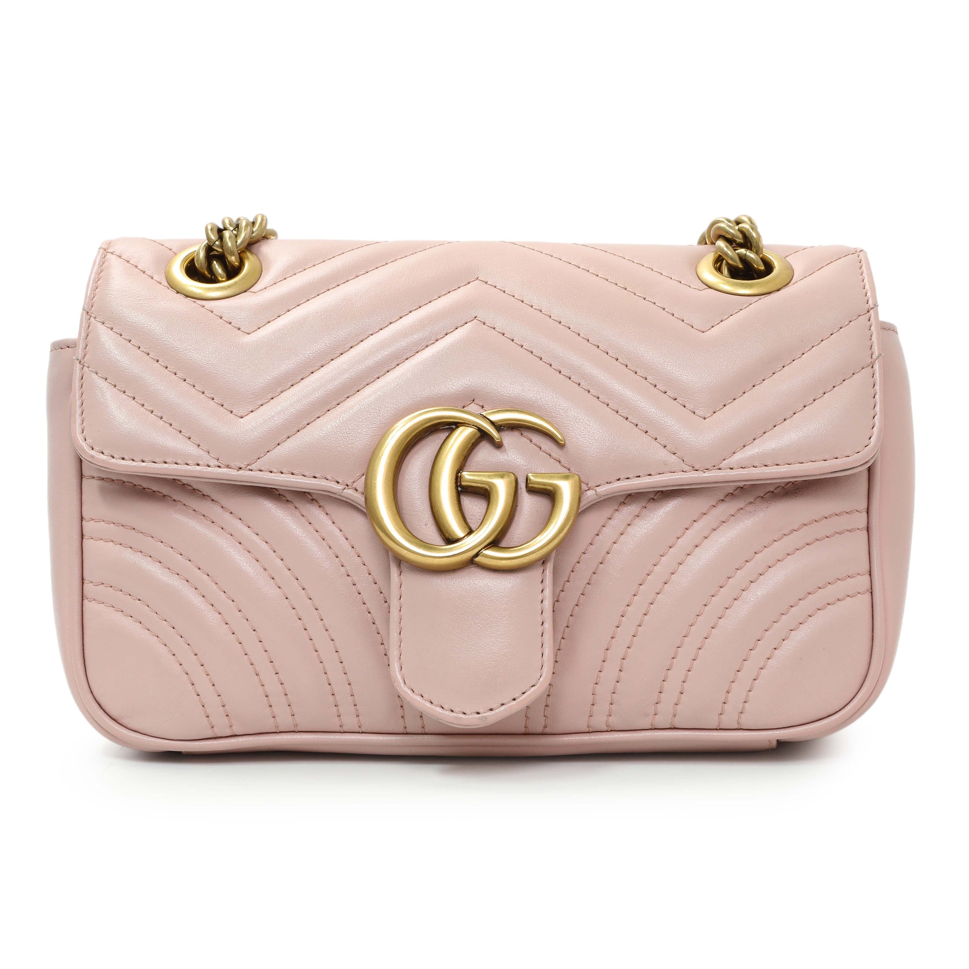 Exclusive Gucci Pink Calfskin Mini GG Marmont Shoulder Bag — Side View