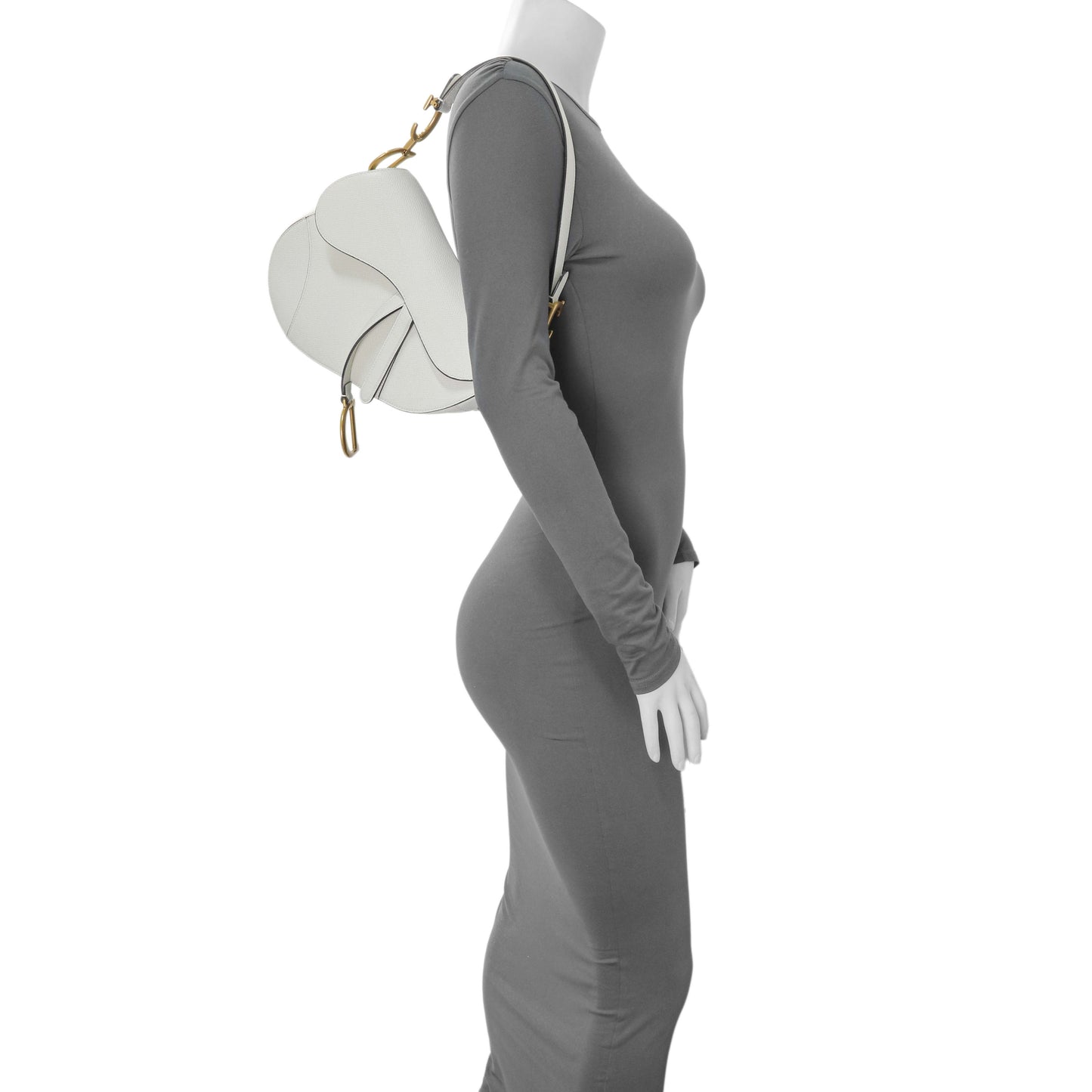 Exclusive Christian Dior White Grained Calfskin Saddle Bag — Alternate View 7