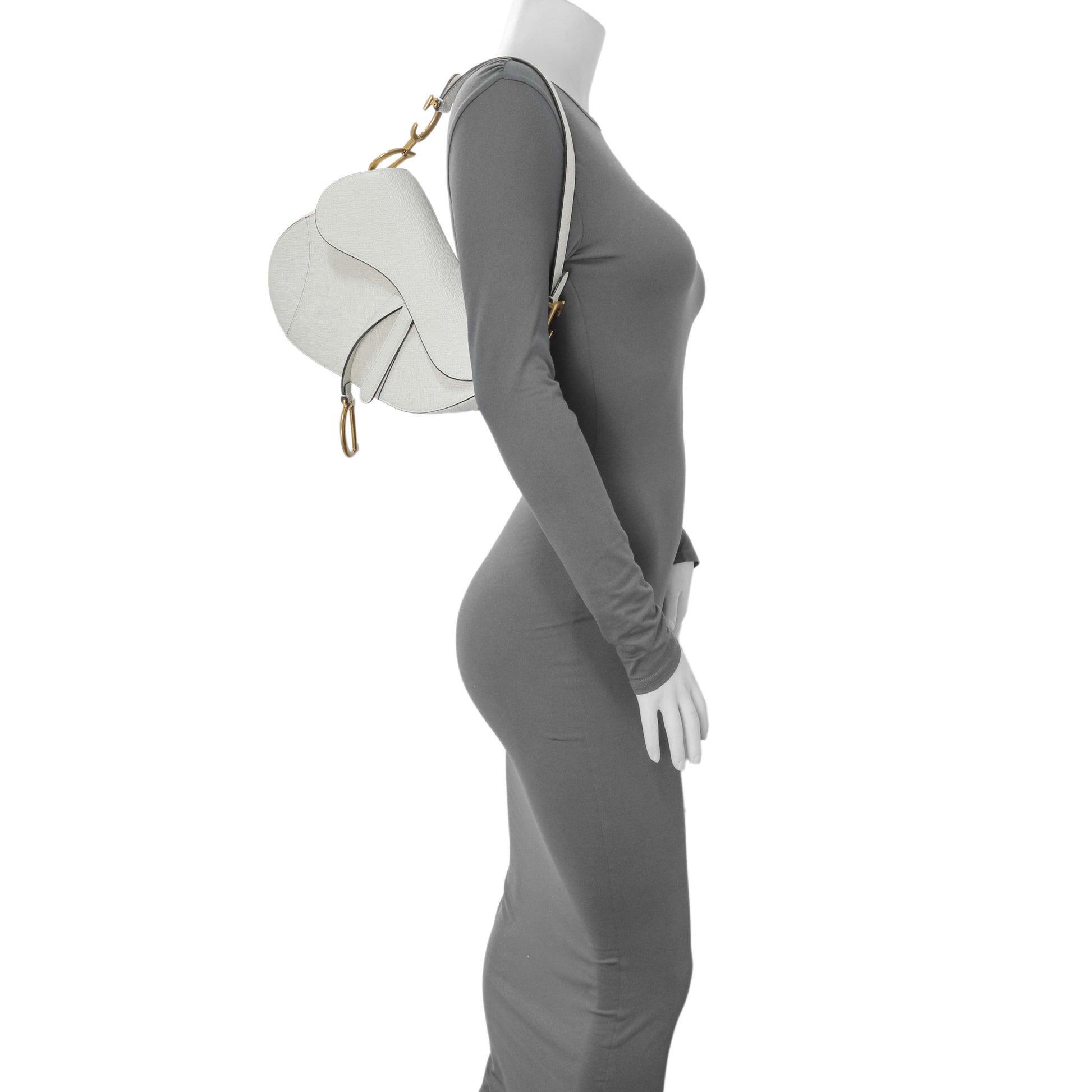 Exclusive Christian Dior White Grained Calfskin Saddle Bag — Alternate View 7