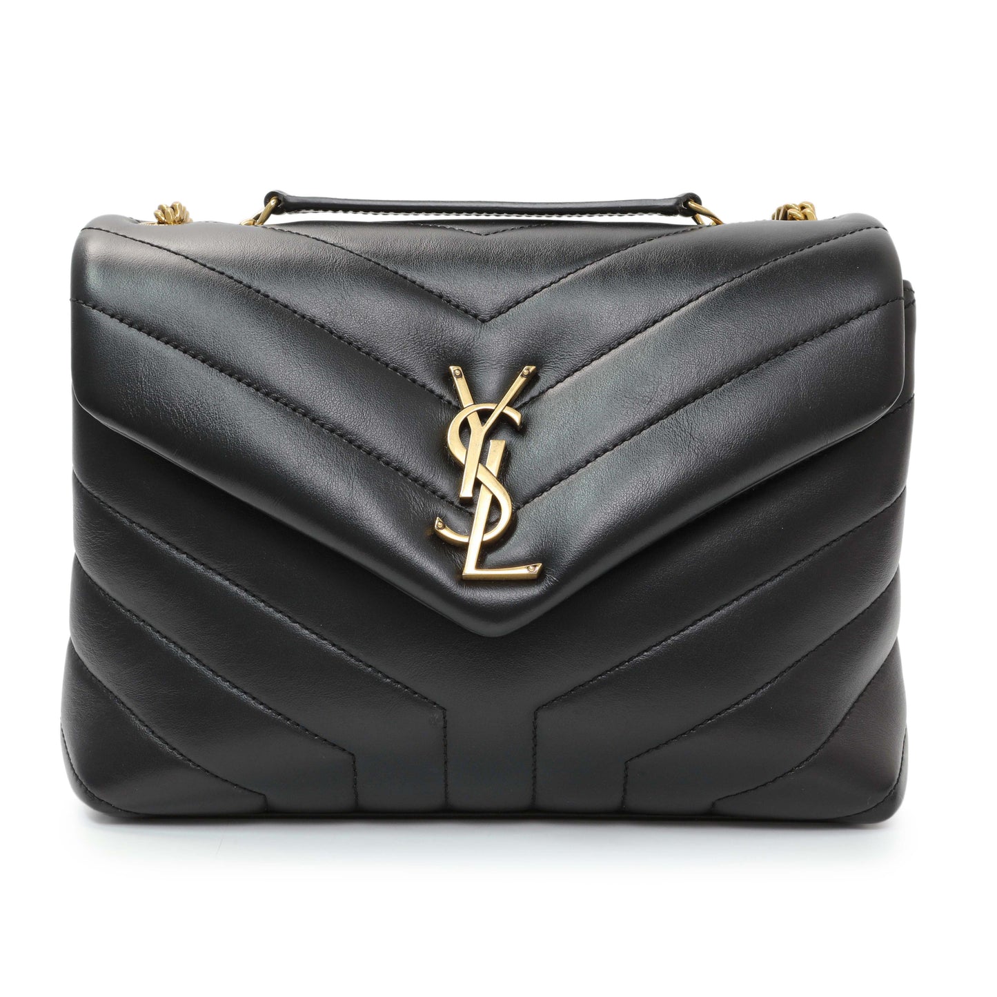 Exclusive Saint Laurent Black Calfskin Y Quilted Monogram Small Loulou Chain Satchel — Front View