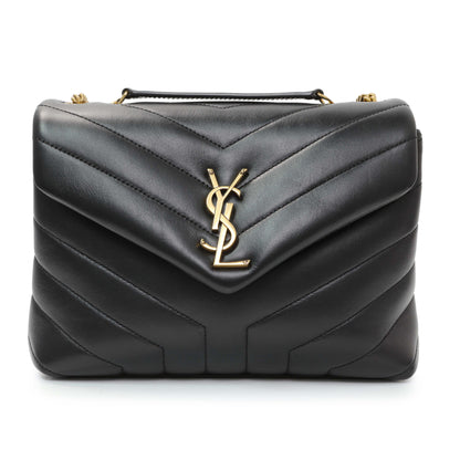 Exclusive Saint Laurent Black Calfskin Y Quilted Monogram Small Loulou Chain Satchel — Front View