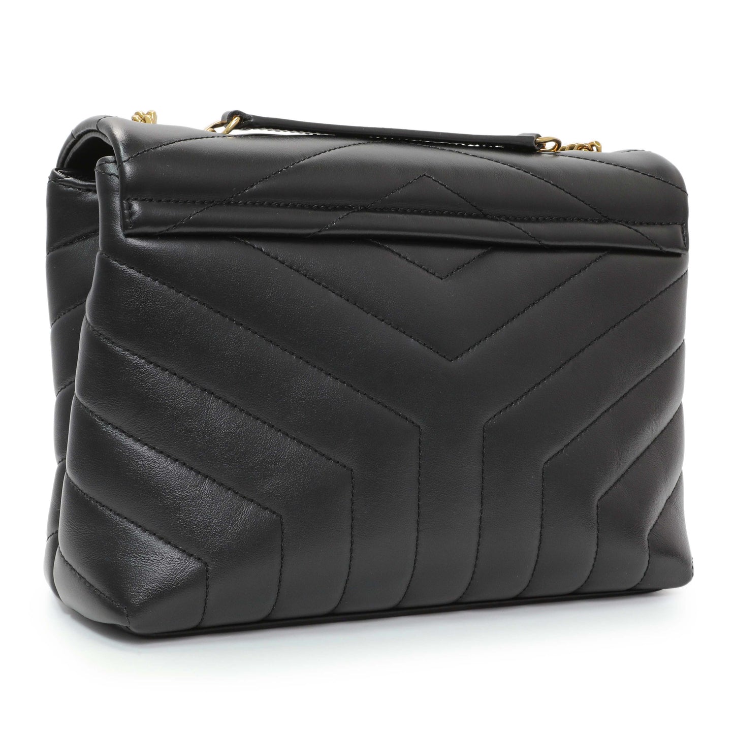 Exclusive Saint Laurent Black Calfskin Y Quilted Monogram Small Loulou Chain Satchel — Side View