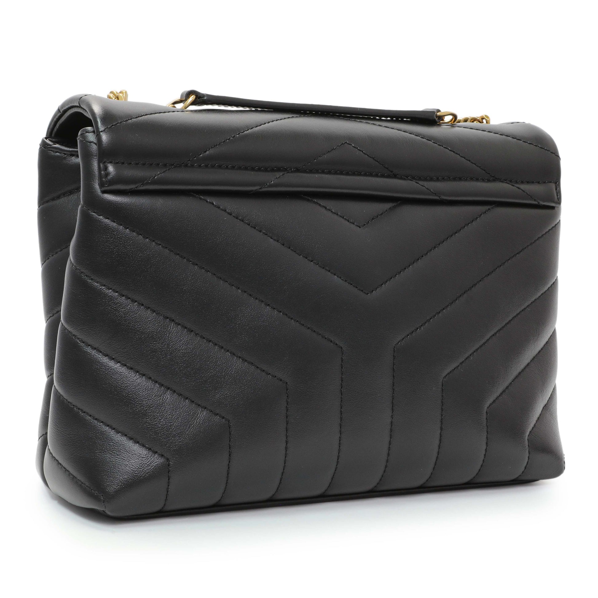 Exclusive Saint Laurent Black Calfskin Y Quilted Monogram Small Loulou Chain Satchel — Side View