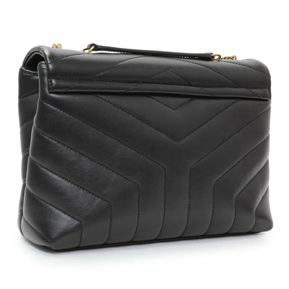 Exclusive Saint Laurent Black Calfskin Y Quilted Monogram Small Loulou Chain Satchel — Side View