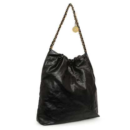 Exclusive Chanel Shiny Black Quilted Shiny Calfskin Large Chanel 22 — Side View