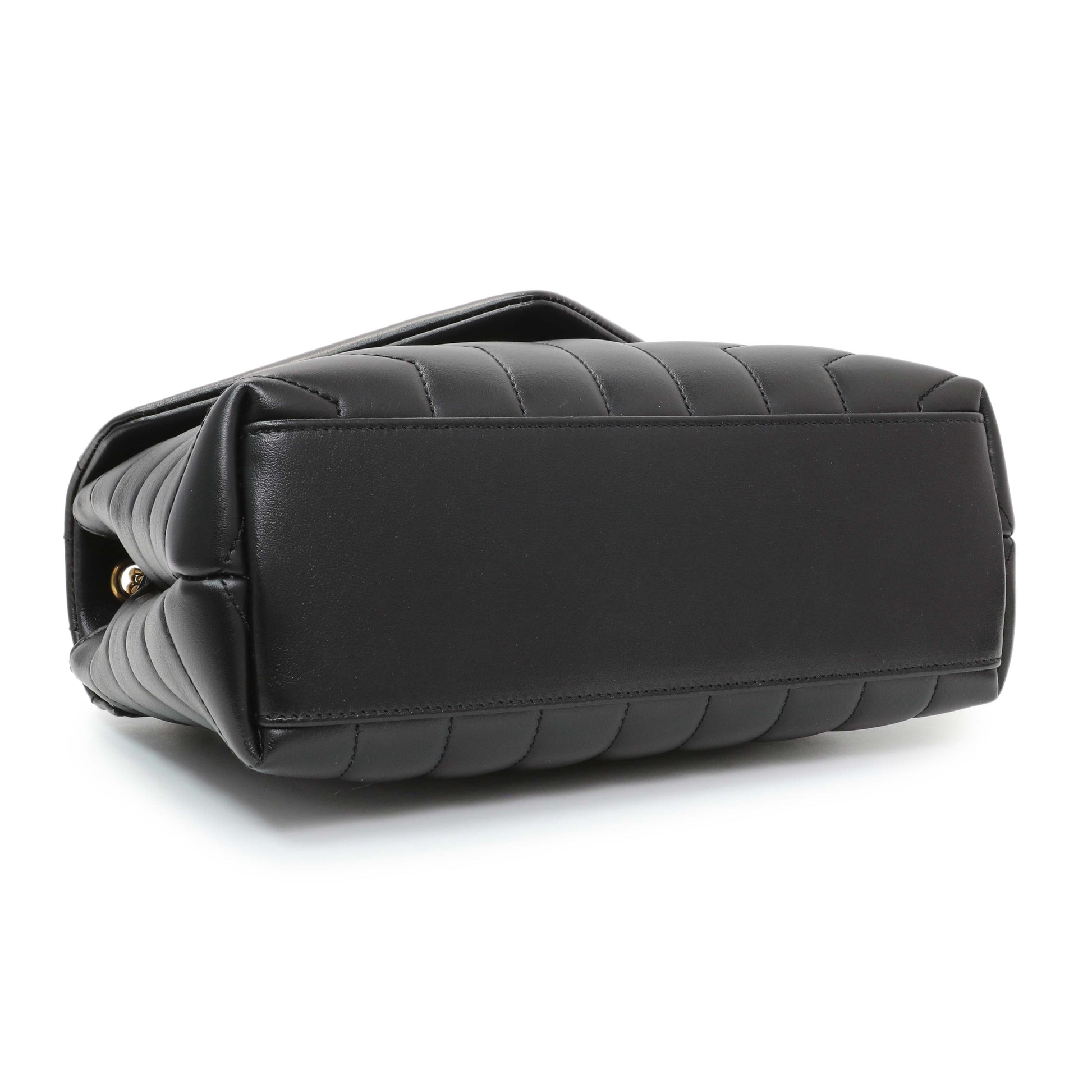 Exclusive Saint Laurent Black Calfskin Y Quilted Monogram Small Loulou Chain Satchel — Back View