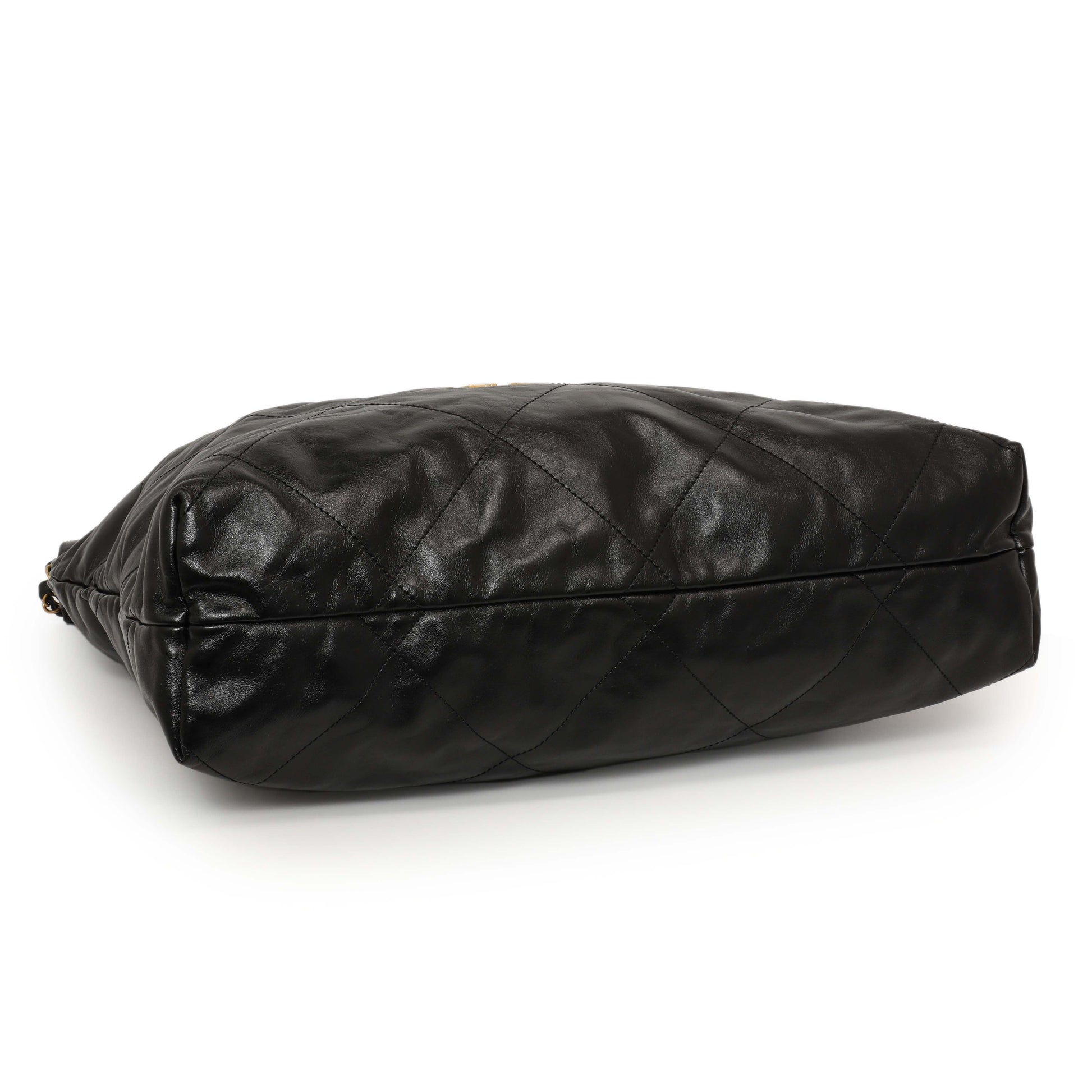 Exclusive Chanel Shiny Black Quilted Shiny Calfskin Large Chanel 22 — Back View