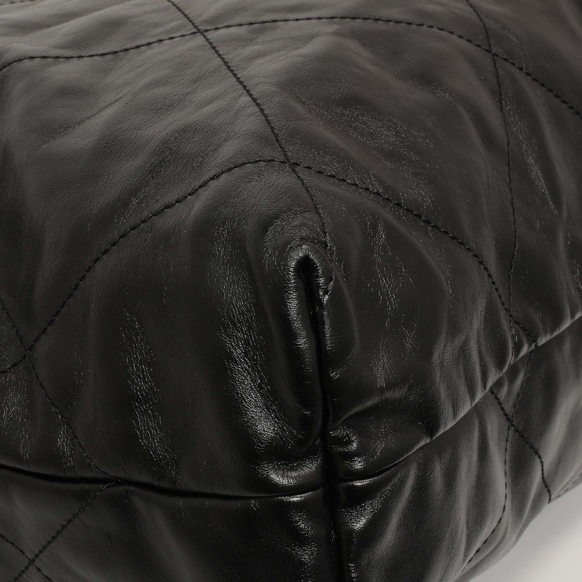 Exclusive Chanel Shiny Black Quilted Shiny Calfskin Large Chanel 22 — Top View