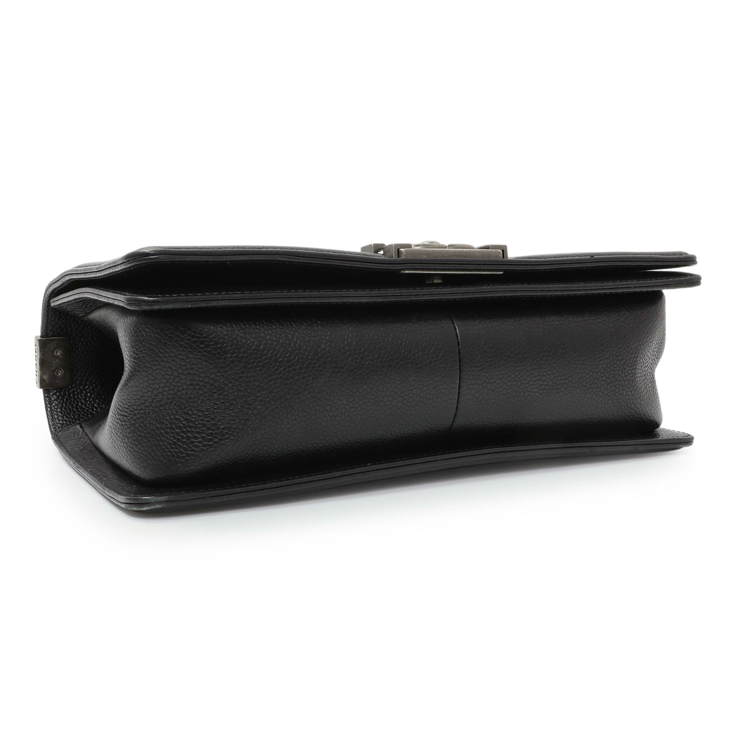 Exclusive Chanel Black Chevron Quilted Caviar Medium Boy Flap — Back View