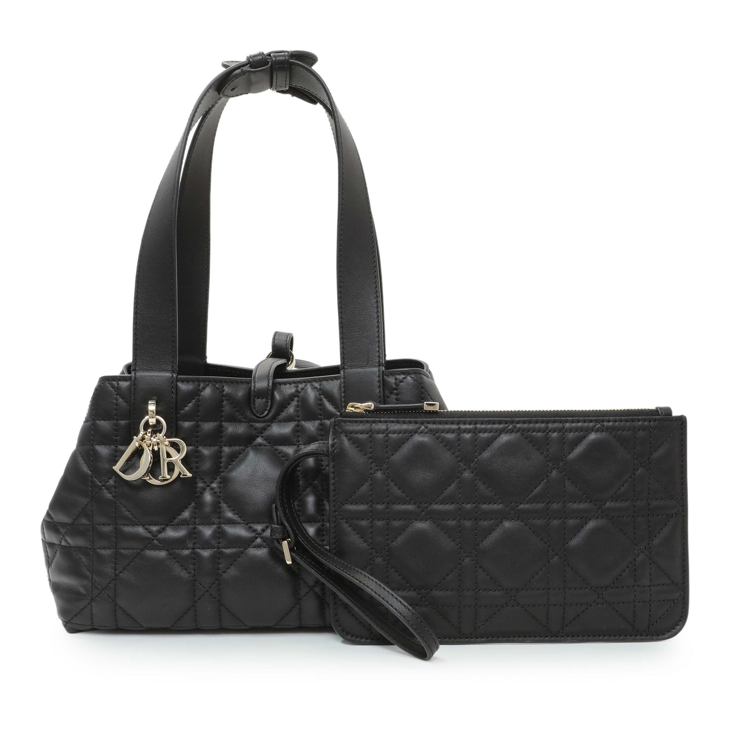 Exclusive Christian Dior Black Calfskin Macrocannage Small Toujours — Front View