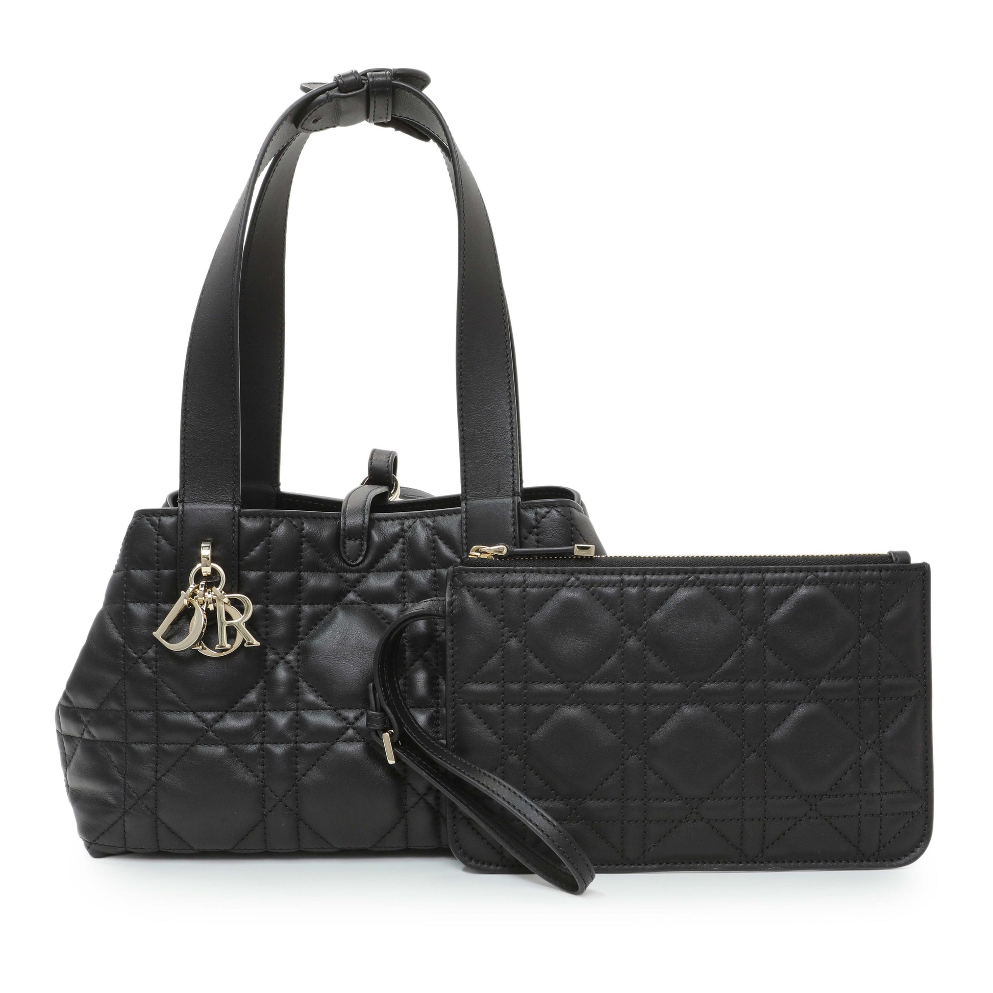Exclusive Christian Dior Black Calfskin Macrocannage Small Toujours — Front View