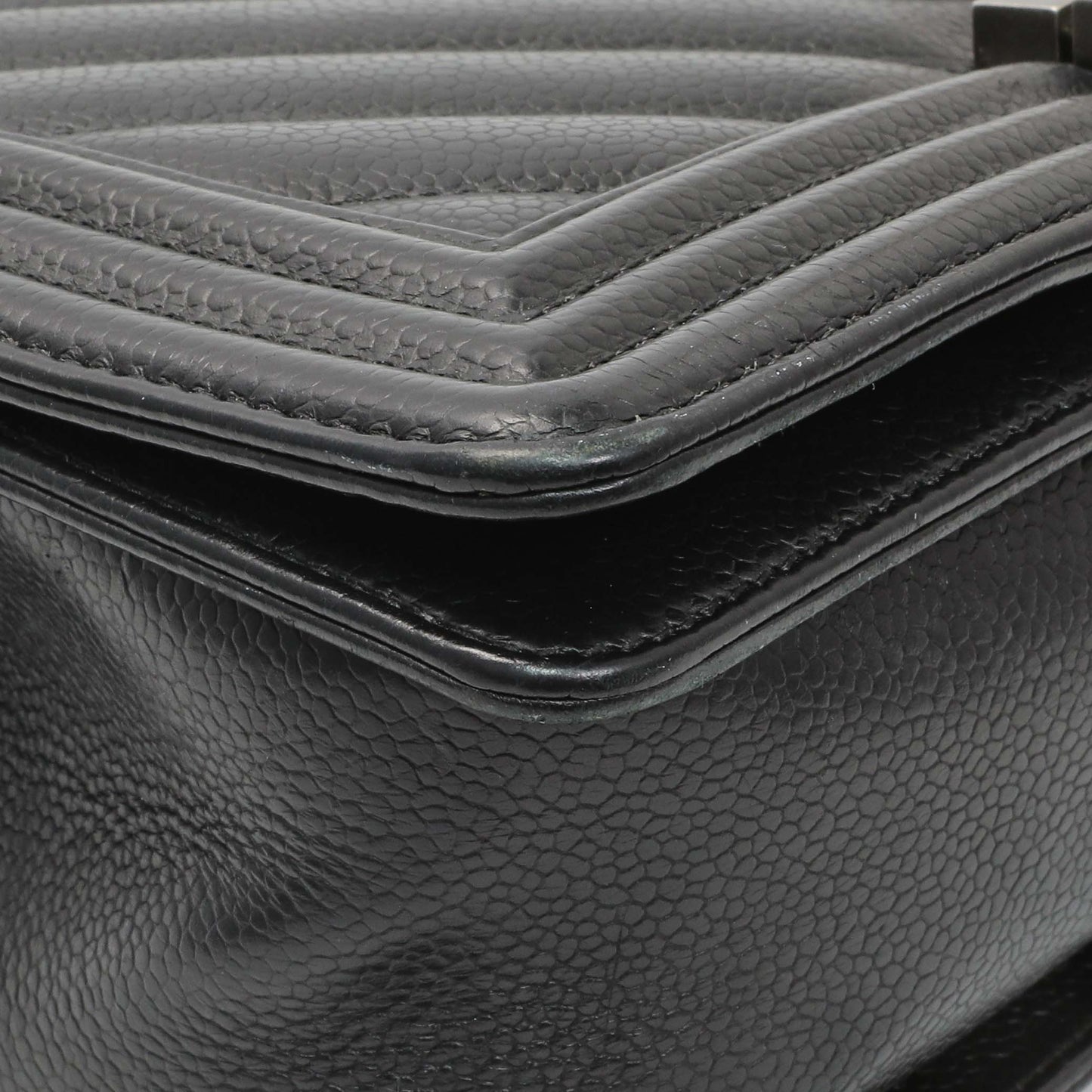 Exclusive Chanel Black Chevron Quilted Caviar Medium Boy Flap — Top View