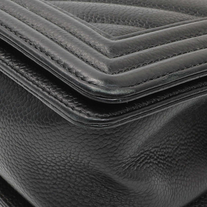 Exclusive Chanel Black Chevron Quilted Caviar Medium Boy Flap — Detail View