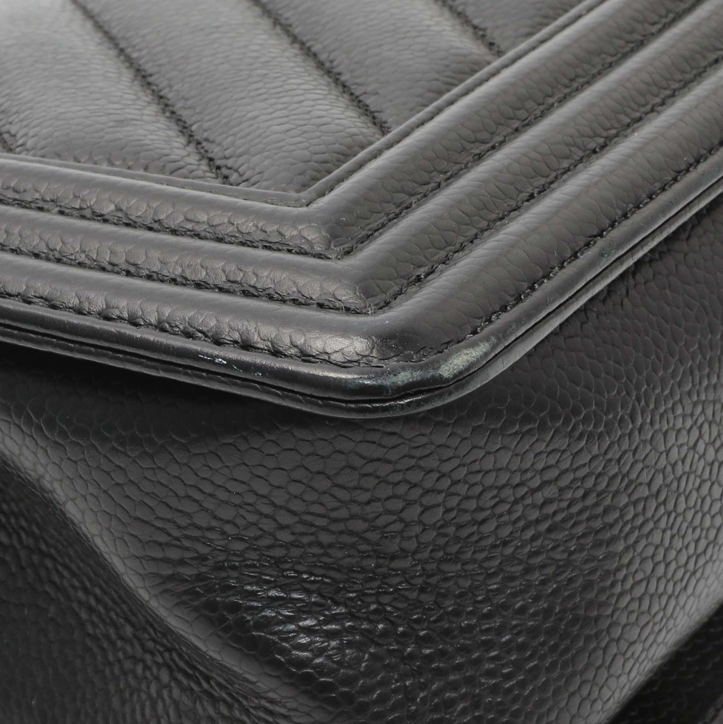 Exclusive Chanel Black Chevron Quilted Caviar Medium Boy Flap — Lifestyle View