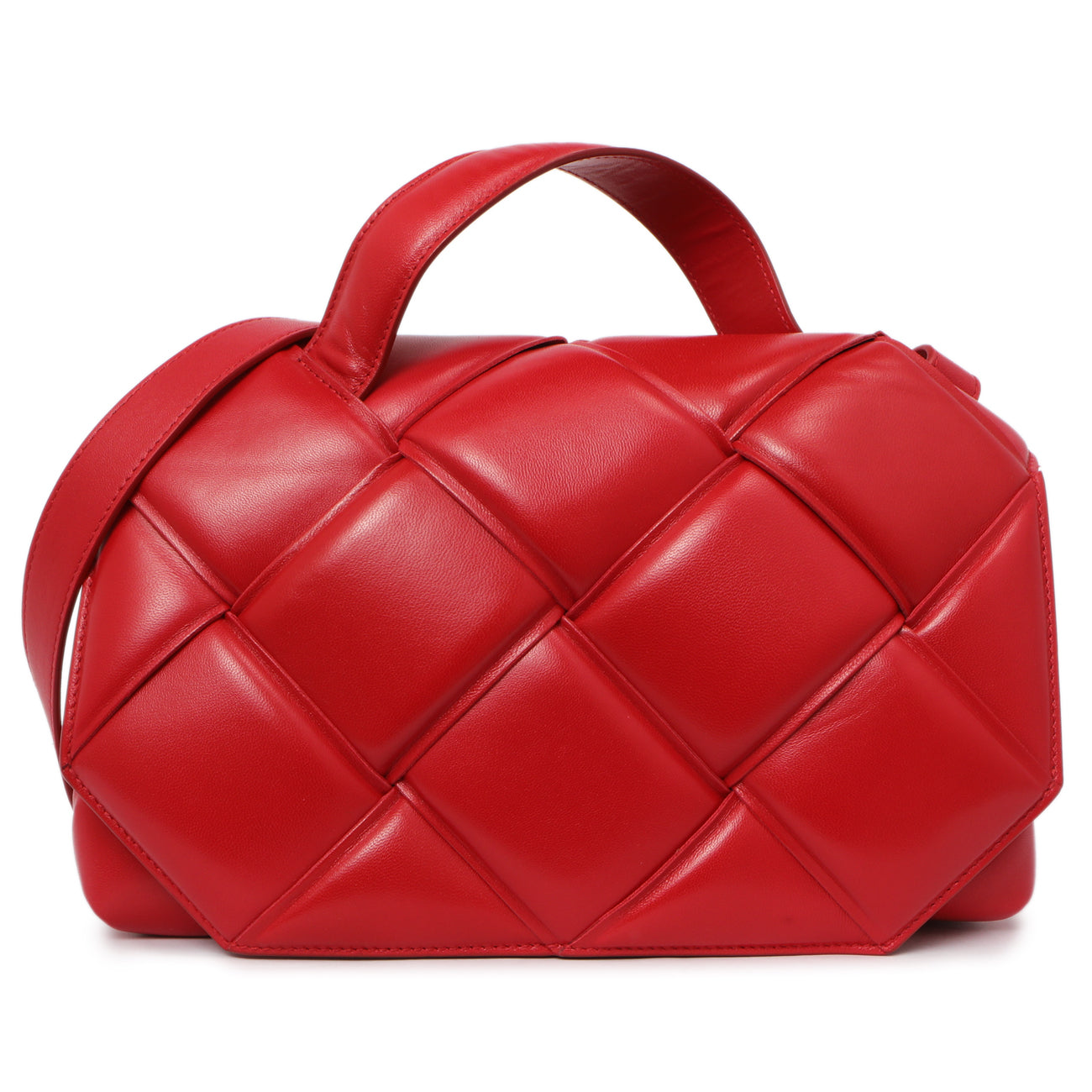 Exclusive Bottega Veneta Red Nappa Intreccio Padded Top Handle Shoulder Bag — Front View