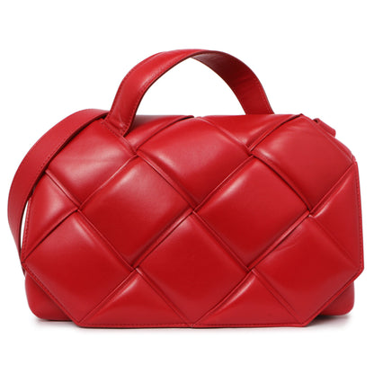Exclusive Bottega Veneta Red Nappa Intreccio Padded Top Handle Shoulder Bag — Front View