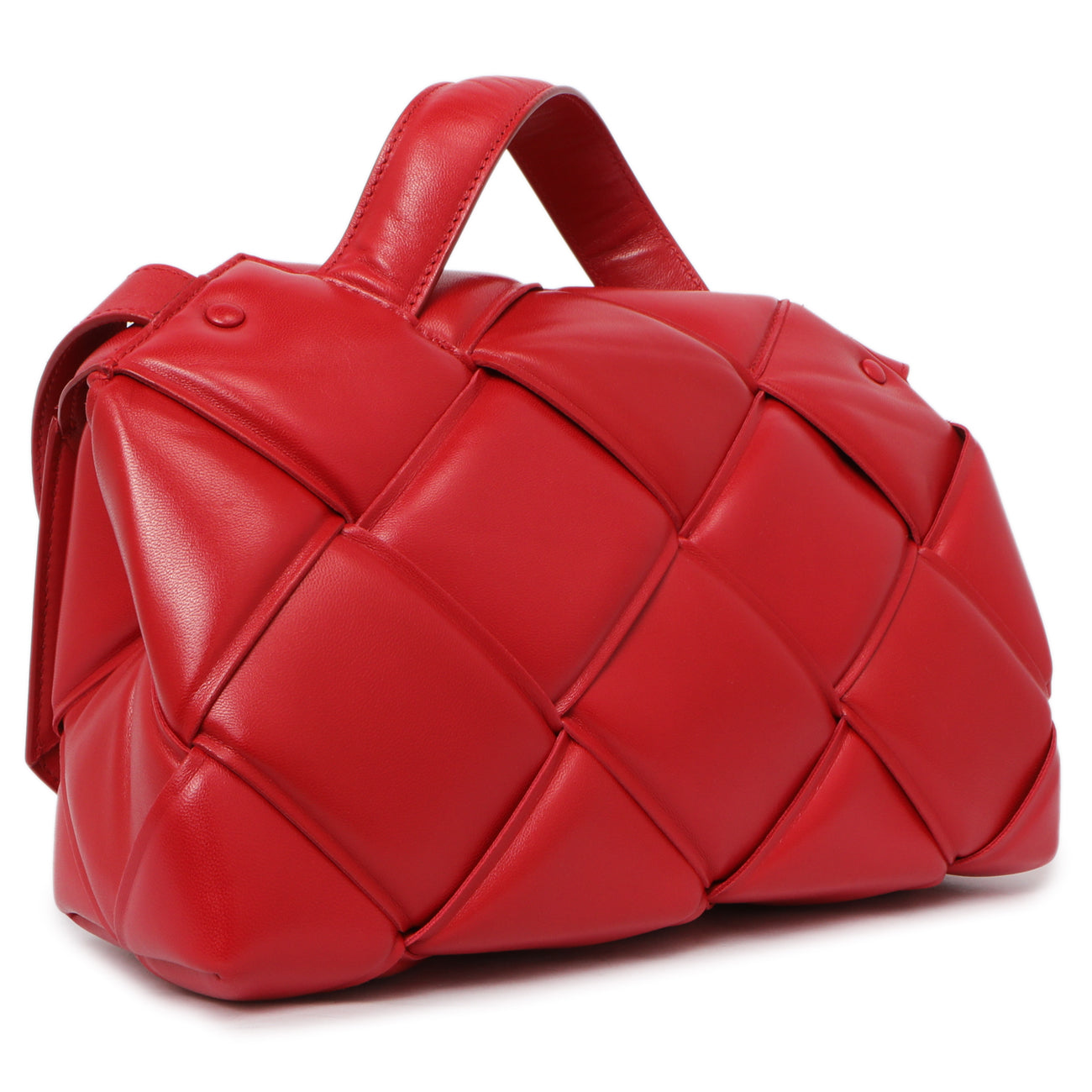 Exclusive Bottega Veneta Red Nappa Intreccio Padded Top Handle Shoulder Bag — Side View