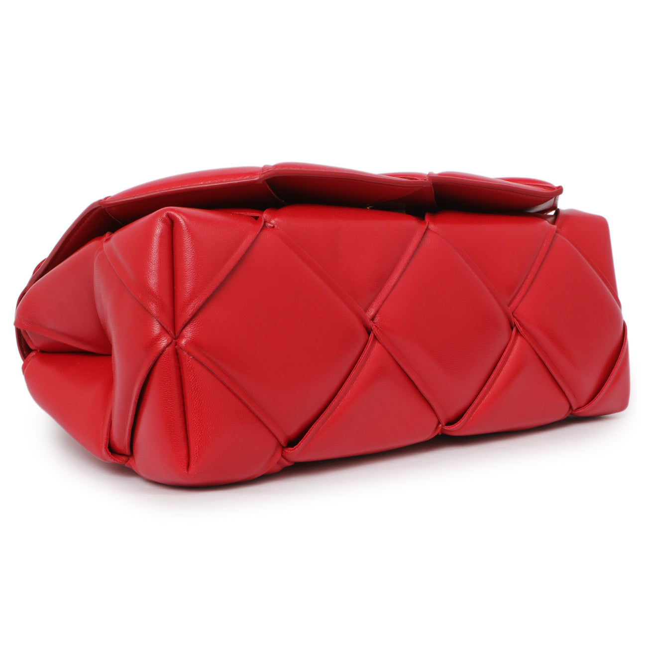 Exclusive Bottega Veneta Red Nappa Intreccio Padded Top Handle Shoulder Bag — Back View
