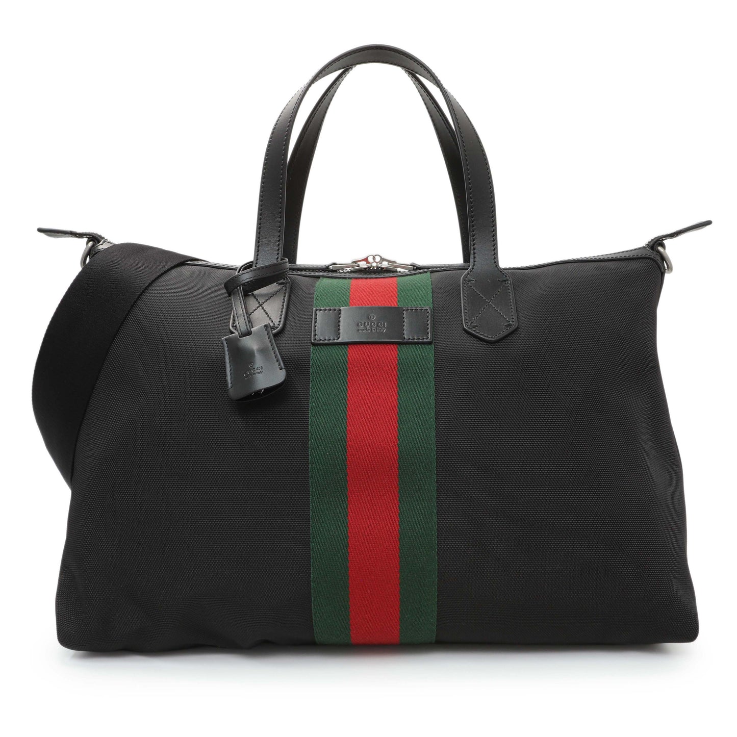 Exclusive Gucci Black Techno Canvas Web Duffle — Front View