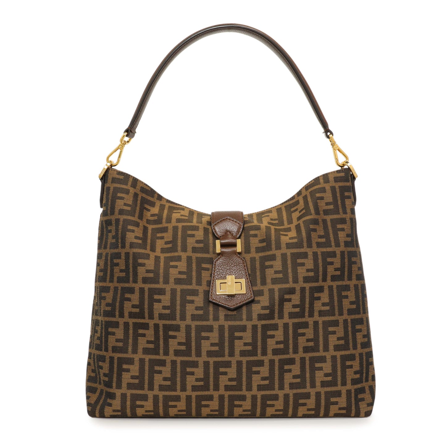 Exclusive Fendi Tobacco Zucca Vitello Artic Small Clasp Top Hobo Bag — Front View