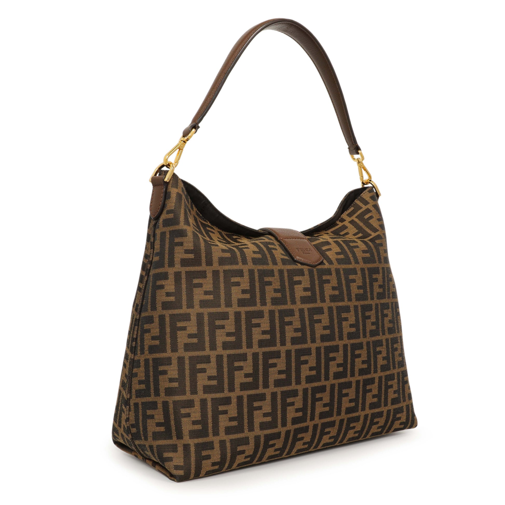 Exclusive Fendi Tobacco Zucca Vitello Artic Small Clasp Top Hobo Bag — Side View