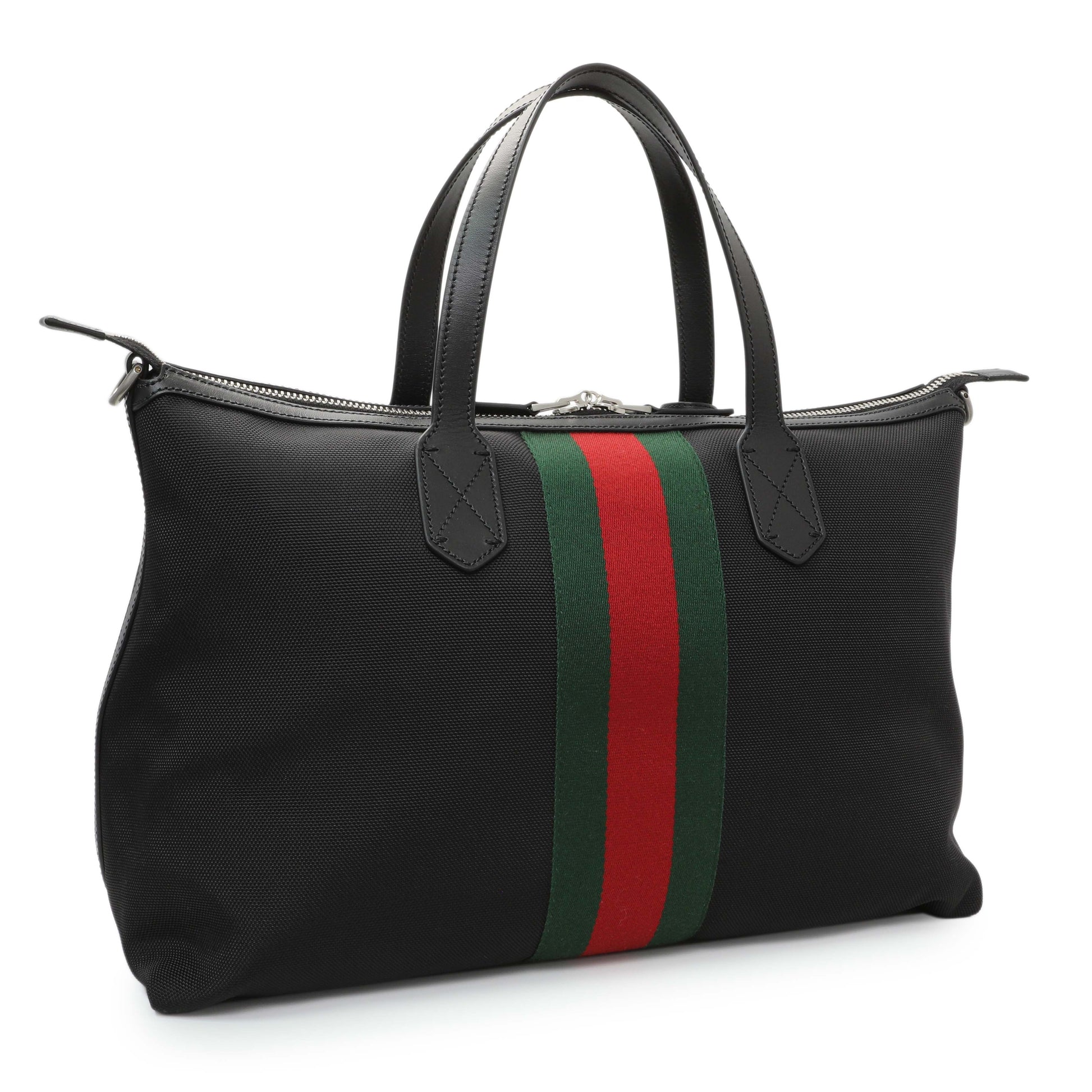 Exclusive Gucci Black Techno Canvas Web Duffle — Side View