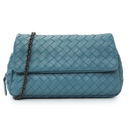 Exclusive Bottega Veneta Blue Intrecciato Nappa Expandable Chain Crossbody Bag Intrecciato Nappa — Front View