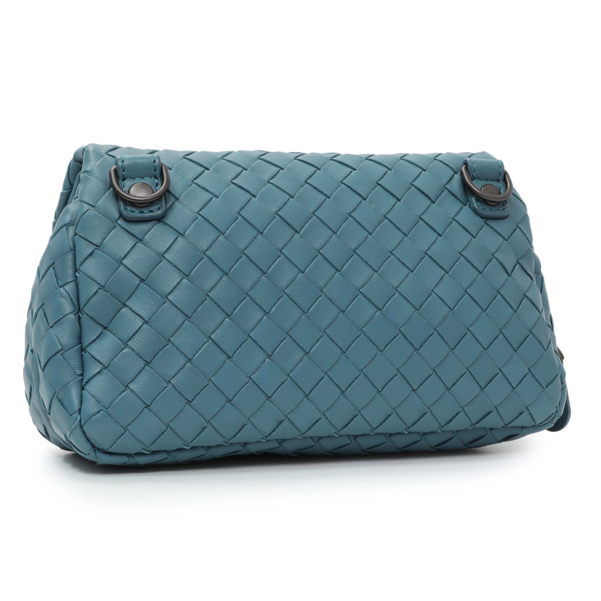 Exclusive Bottega Veneta Blue Intrecciato Nappa Expandable Chain Crossbody Bag Intrecciato Nappa — Side View