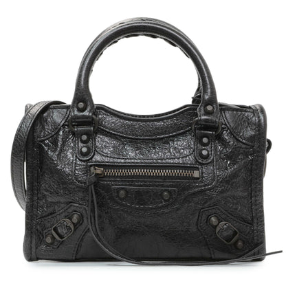 Exclusive Balenciaga Black Agneau Classic Hardware Nano City — Front View