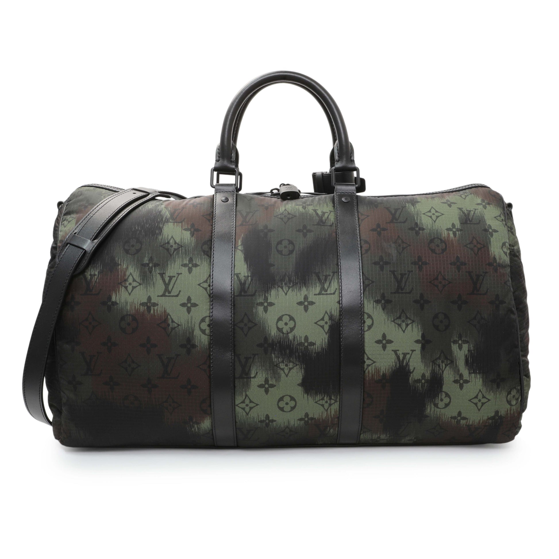 Exclusive Louis Vuitton Nylon Monogram Camouflage Keepall 50 Bandouliere — Front View