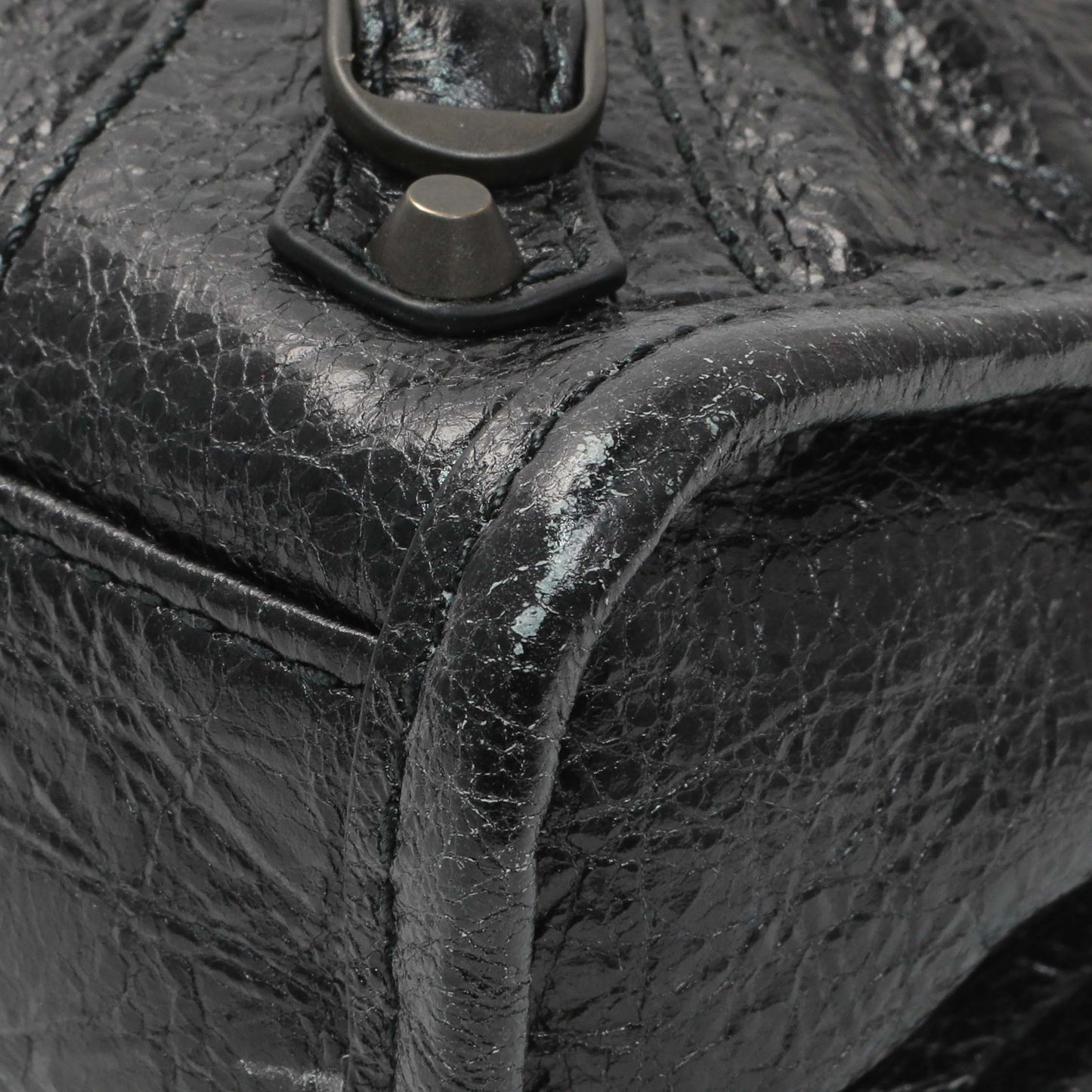 Exclusive Balenciaga Black Agneau Classic Hardware Nano City — Detail View