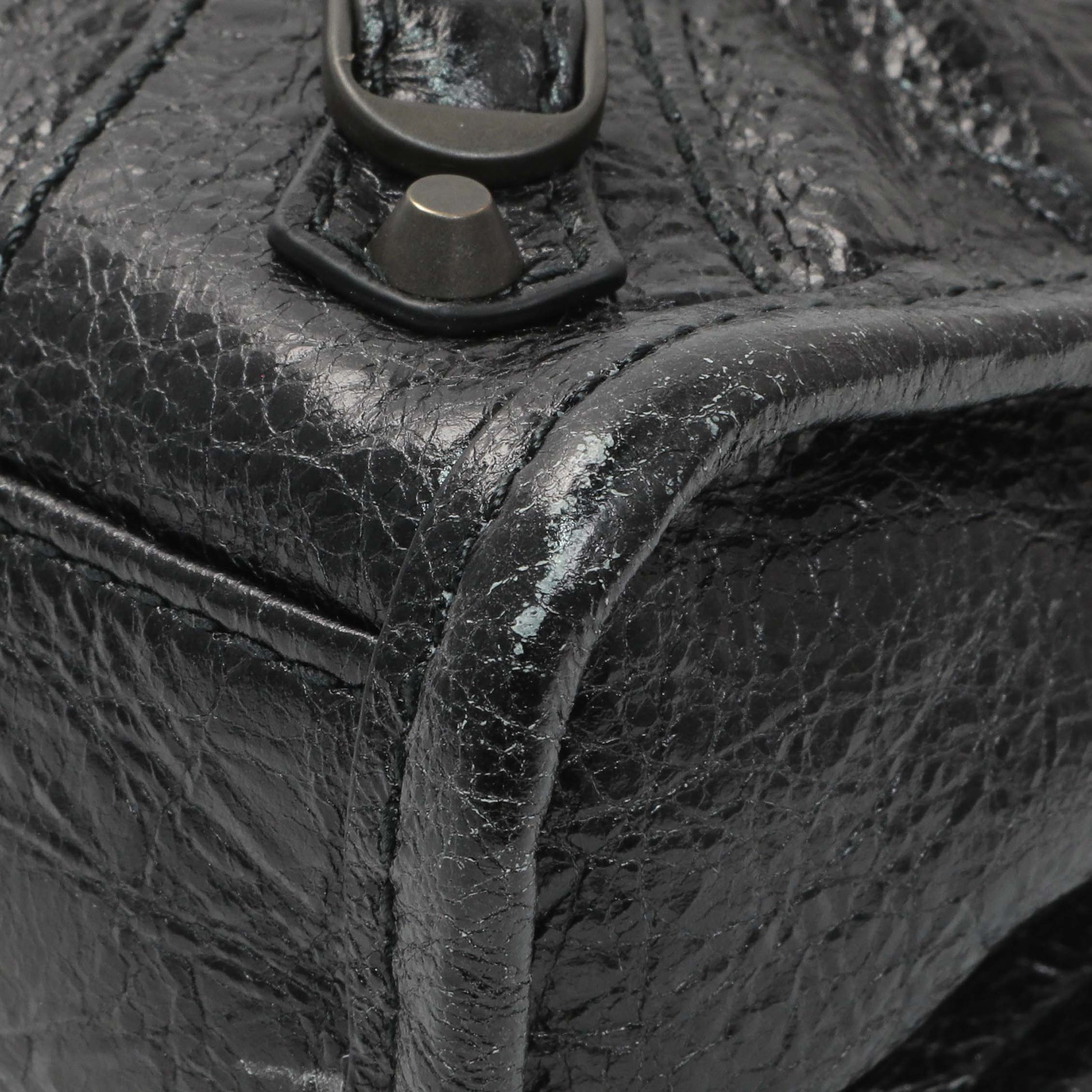 Exclusive Balenciaga Black Agneau Classic Hardware Nano City — Detail View